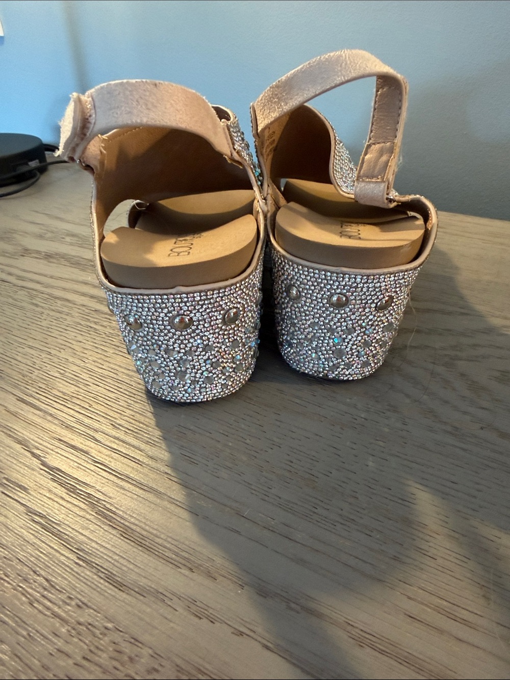 Corkys Rose Gold Rhinestone Wedge Sandals - Picture 2 of 5
